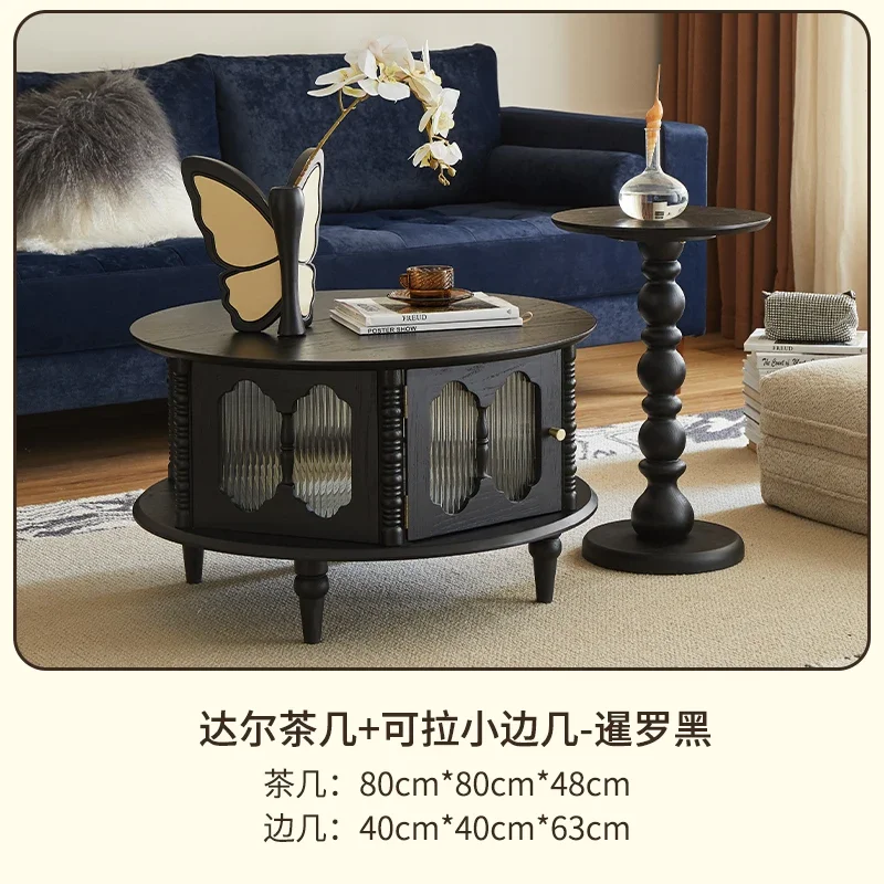 A French retro cream style solid wood coffee table TV cabinet combination small apartment household tea table simple modern