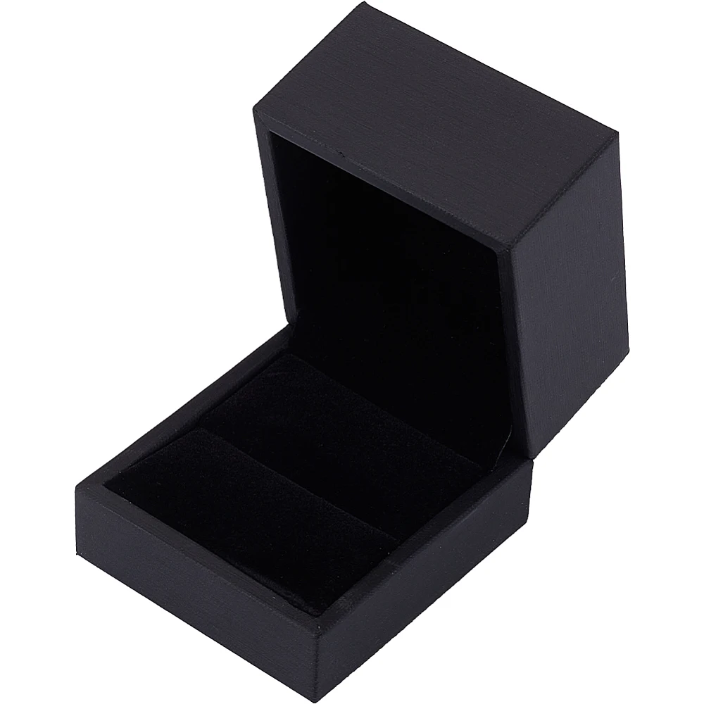 Black Ring Box Single Ring Box Imitation Leather Small Square Soft Vintage Stud Earrings Jewelry Trinket Display Storage