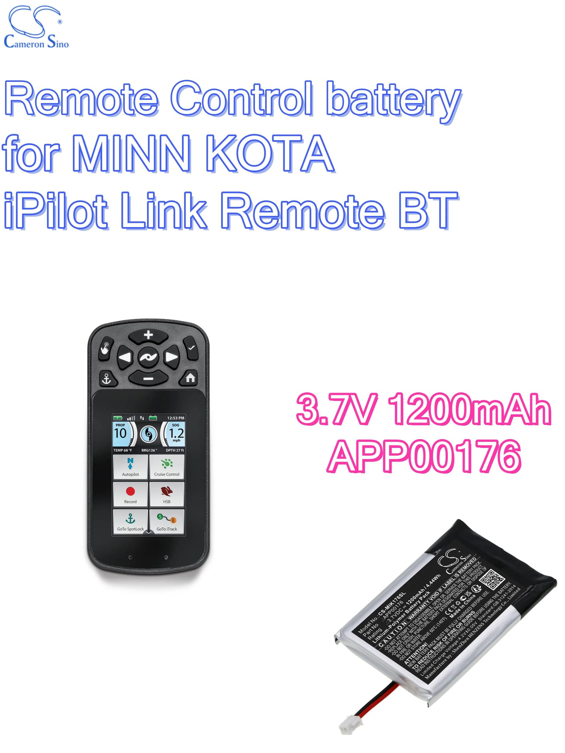 battery Cameron Sino batteries Remote Control 3.7V 1200mAh for MINN KOTA iPilot Link Remote BT APP00176 CS-MIK176SL