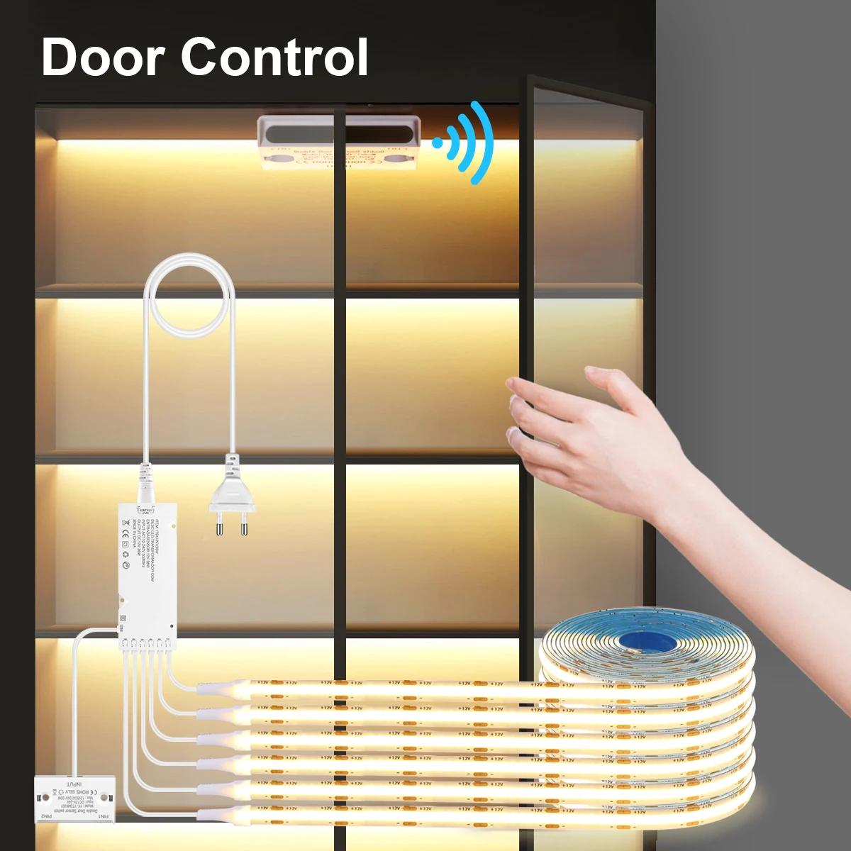 

12V COB LED Strip Light Smart Double Door Sensor Switch for Anime&Manga Characters Showcase Shelf Storage Cabinet Night Lighting