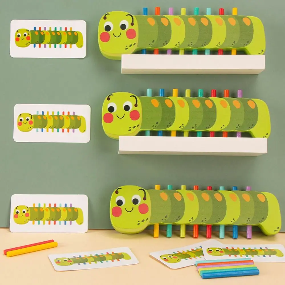 Gioco di abbinamento colori Caterpillar per l'educazione precoce Abilità motorie fini in legno Puzzle in legno Numero Gioco di smistamento di abbinamento colori 3D