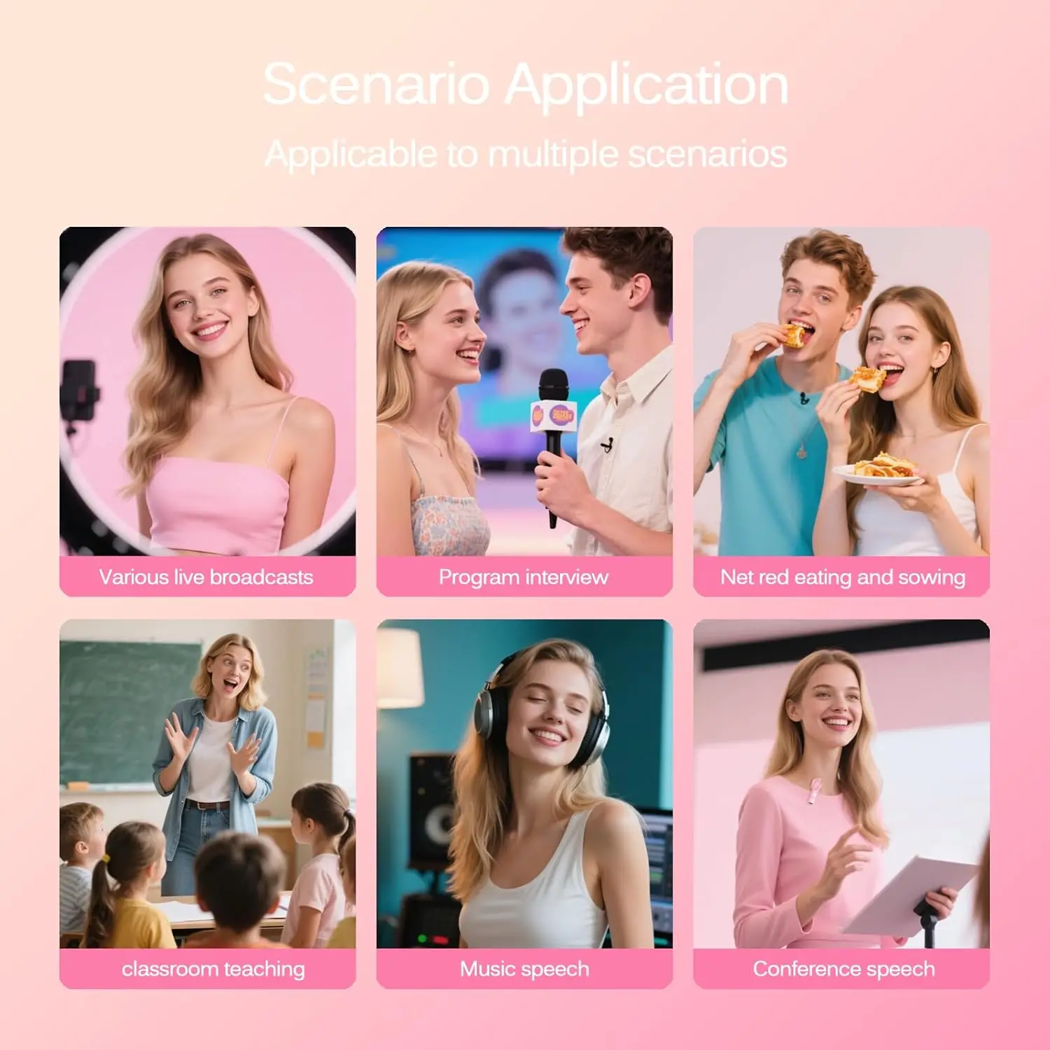 ميكروفون لاسلكي وردي اللون لطية صدر السترة لهاتف iPhone iPad ومدونات الفيديو وميكروفون لتسجيل الفيديو للمقابلة المباشرة وميكروفون بودكاست للفتيات