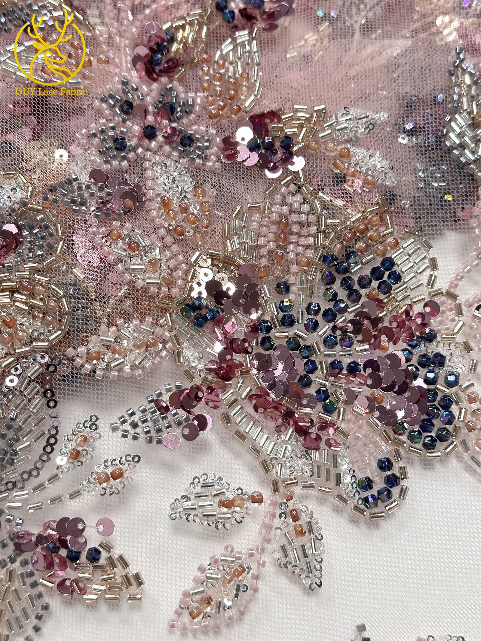 Elegantes neues Design, nigerianischer handgefertigter, stark perlenbesetzter Spitzenstoff, luxuriöse afrikanische französische Pailletten-Spitze für Damen-Partykleider zum Nähen – Detail 22