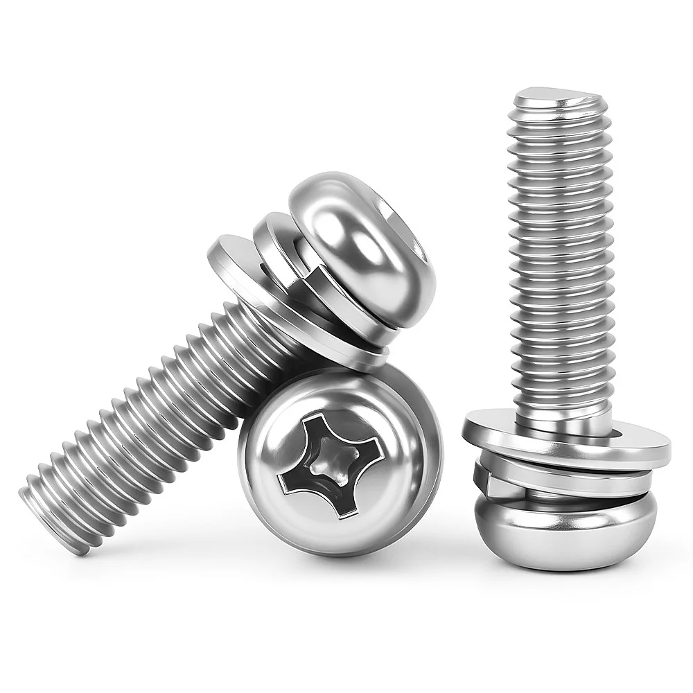 304 Stainless Steel pan head Pre-assembled Screw with Washer Spring Washer Phillips bolts for Electronic Furniture Machinery