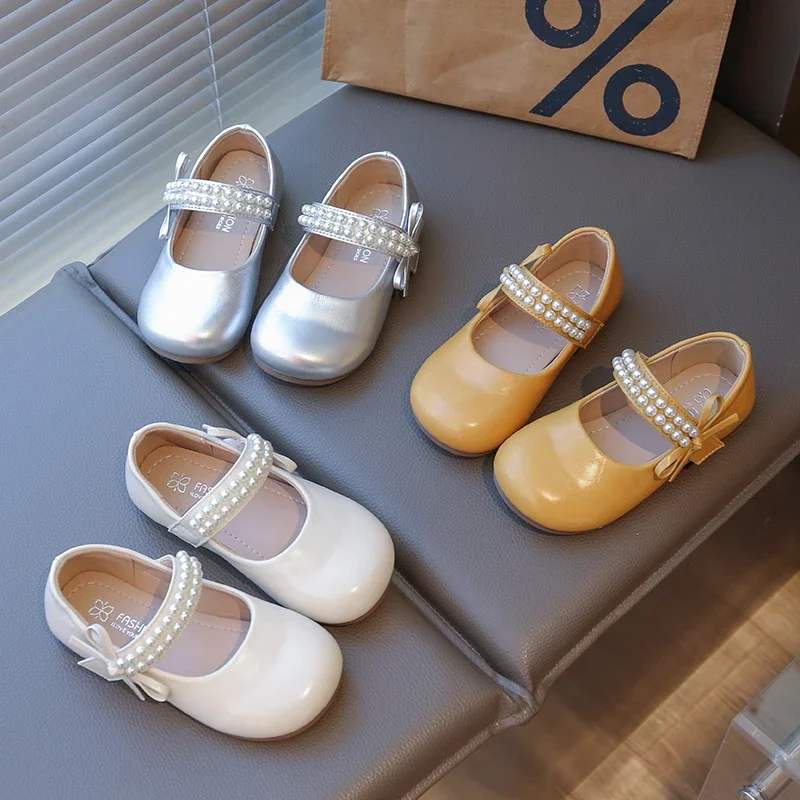 

Kids Flats Soild Color Versatile Girls Leather Shoes Round Toes Korean Style 2025 Autumn New Children Princess Shoes Non-slip