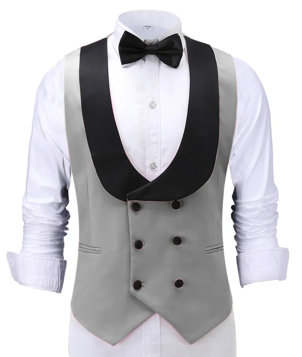 

custom Men's Waiter Vest Burgundy Slim Fit Prom Double Breasted Blazer Champagne Suits Red Waistcoat For Wedding Man Grooms