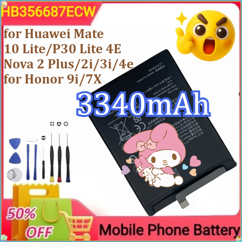 

HB356687ECW for Huawei Mate 10 Lite/P30 Lite 4E/Nova 2 Plus/2i/3i/4e for Honor 9i/7X Mobile Phone Battery 3340mAh+Tools