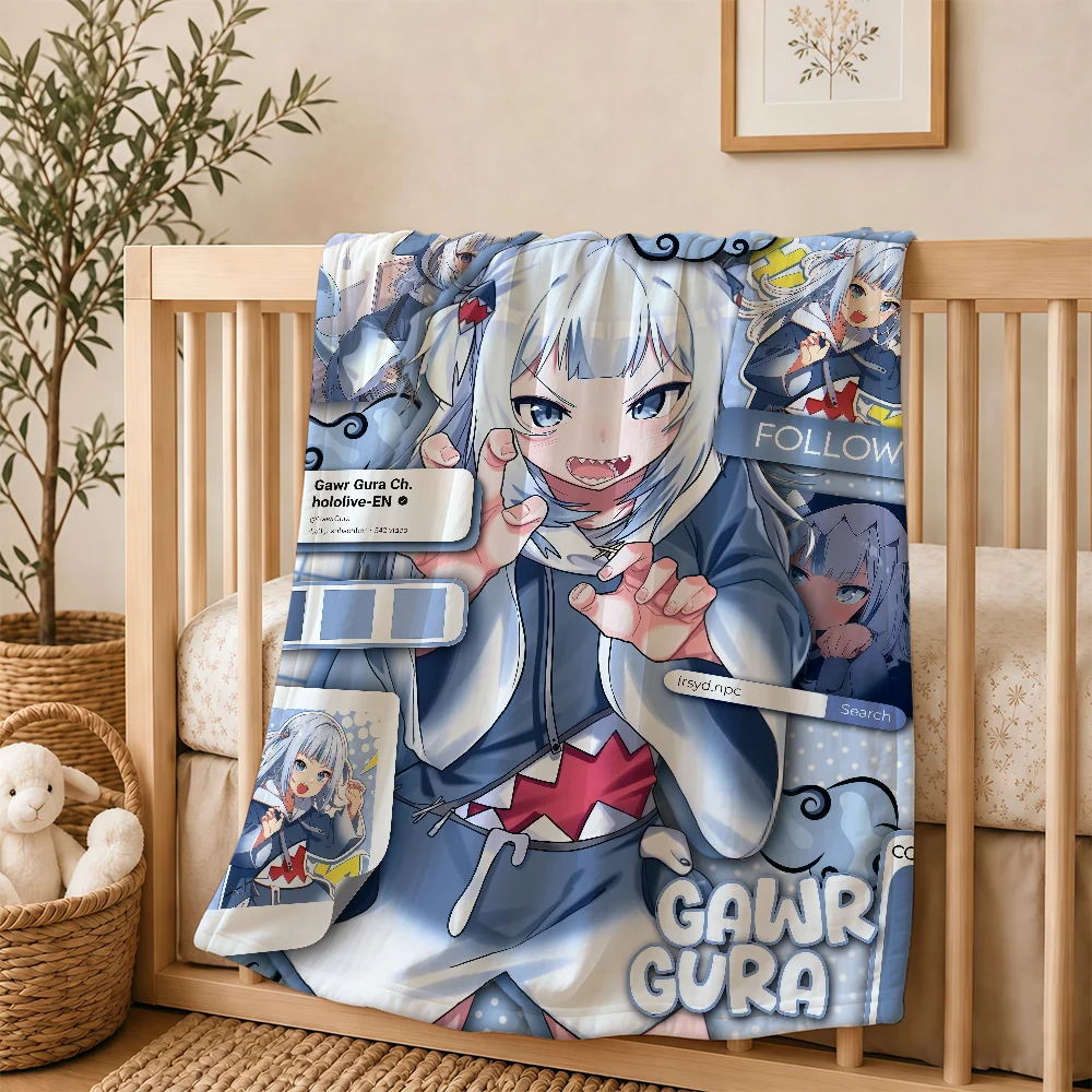 Gawr Gura Hololive Cute Anime Blanket For Soft Warm Knee For Bedroom Living Room Bed Sofa Camping Picnic Office Gift