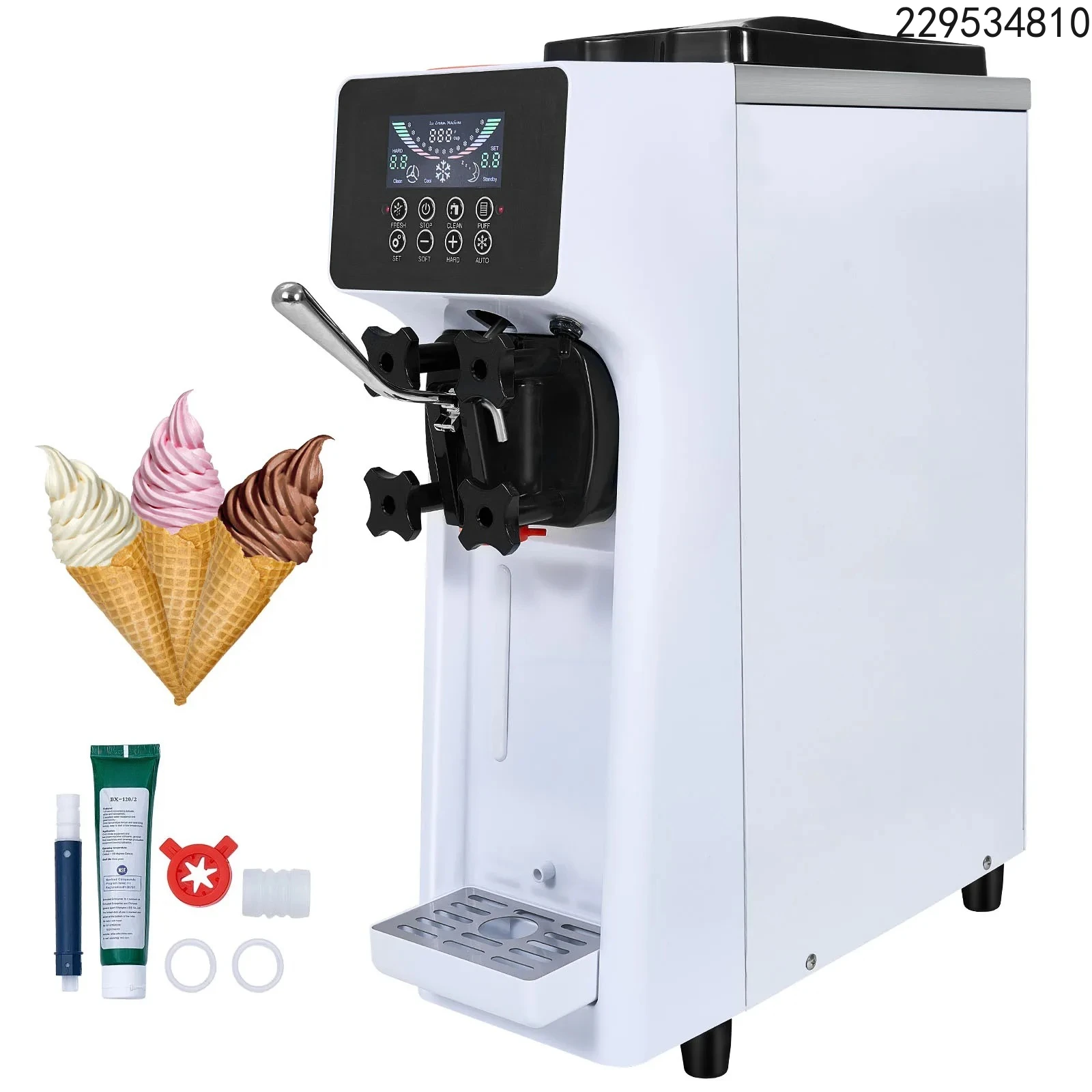 Commercial Ice Cream MachineSingle Flavor Countertop Soft Serve Ice Cream Maker Touch Screen Auto Clean Pre-cooling