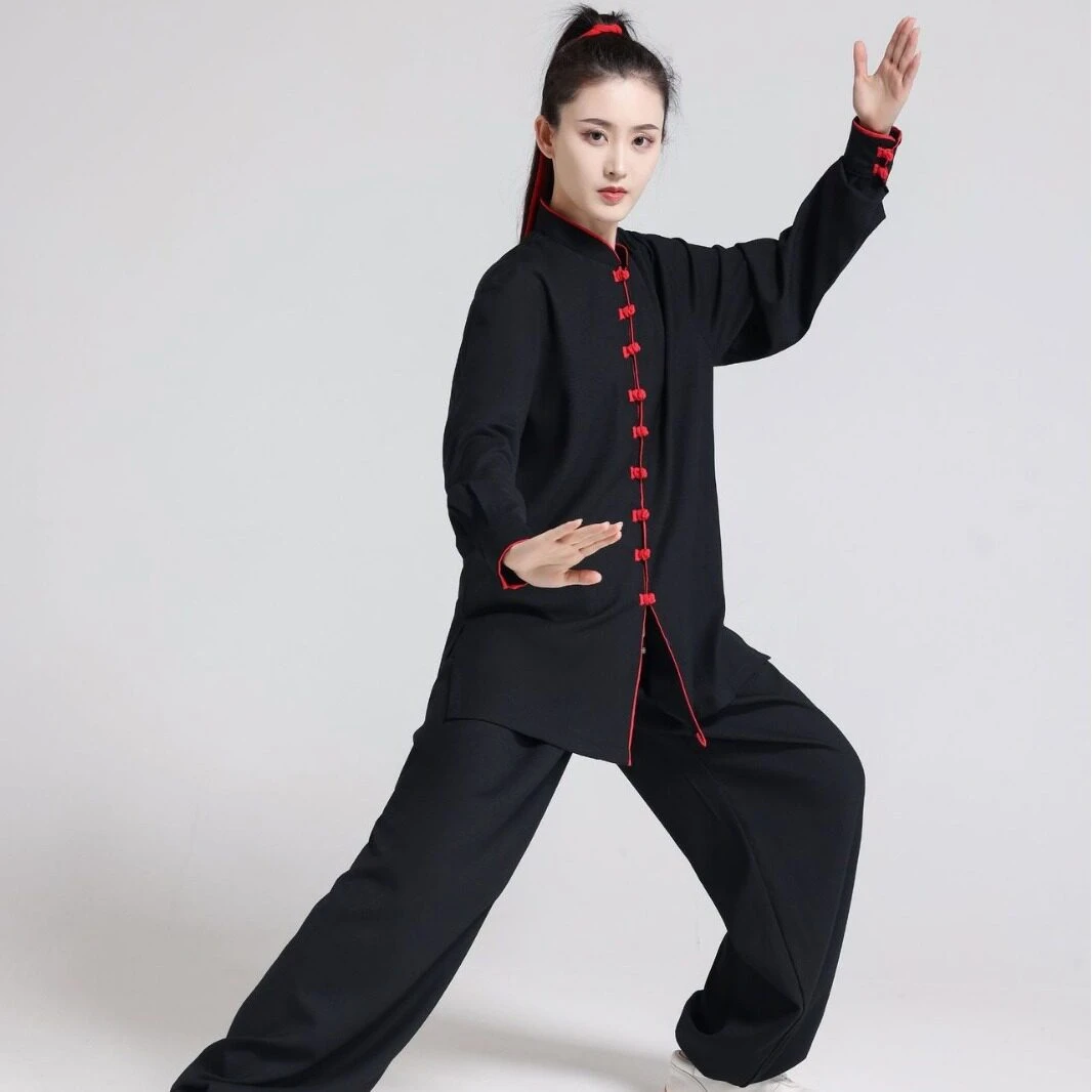 Premium Women's 3-Season Lightweight Breathable Stretch Linen-Cotton Tai Chi Practice Performance Uniform Color-Contrast Design