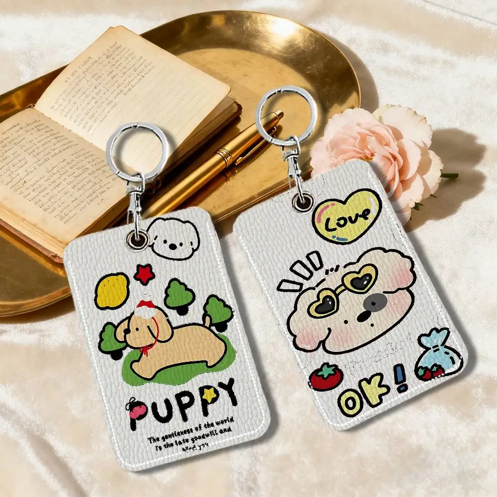 

Брелок-картхолдер Happy Puppy Dog из кожи для ключей, брелок для дверных замков, брелок для ID-карт