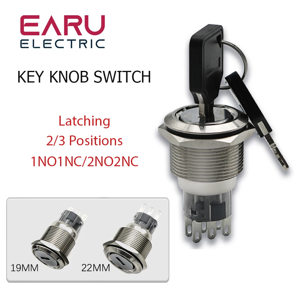 19MM 22MM  Latching Self-locking Fixation  Metal Waterproof  2Position 3Position Key Rotary Switch With Two Keys