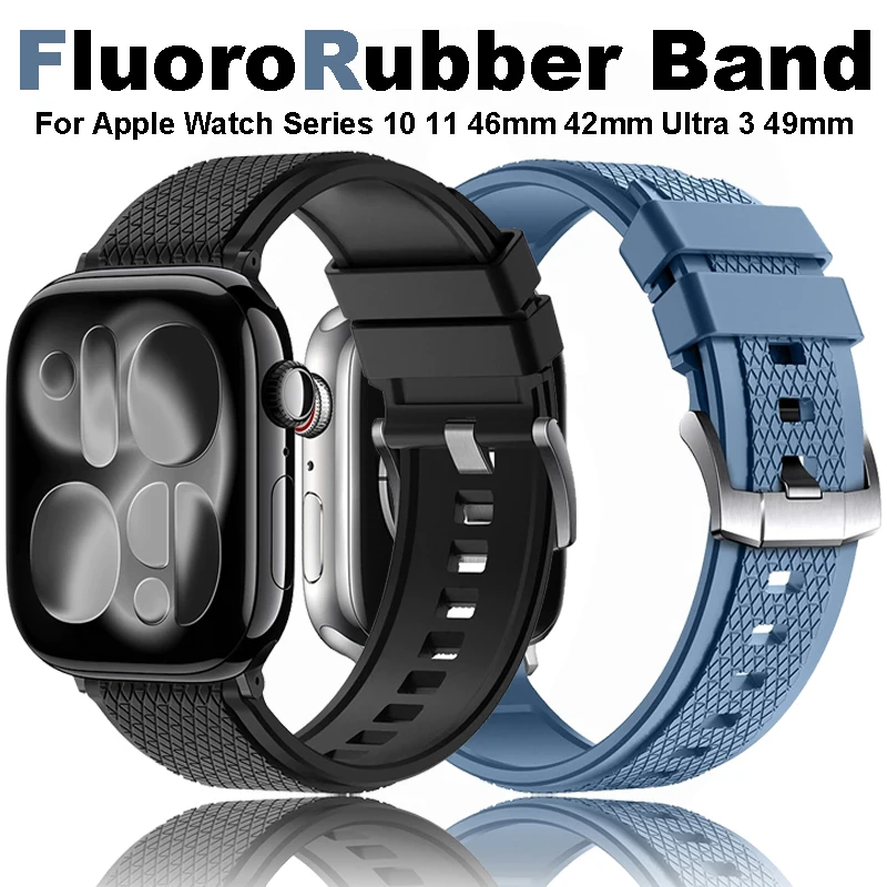 

Fluororubber Band For Iwatch 10 11 46mm 42mm Ultra 3 49mm Bracelet Rubber Strap For Apple Watch 38 40 41mm 44/45mm Wristband