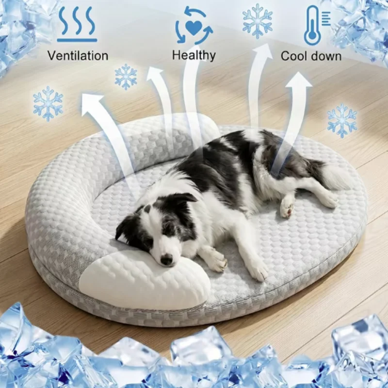 Summer Cooling Dog Bed Ice Silk Cat Mat Oval Pet Nest Breathable Heat Dissipation Pad for Small Medium Large Dogs And Cats