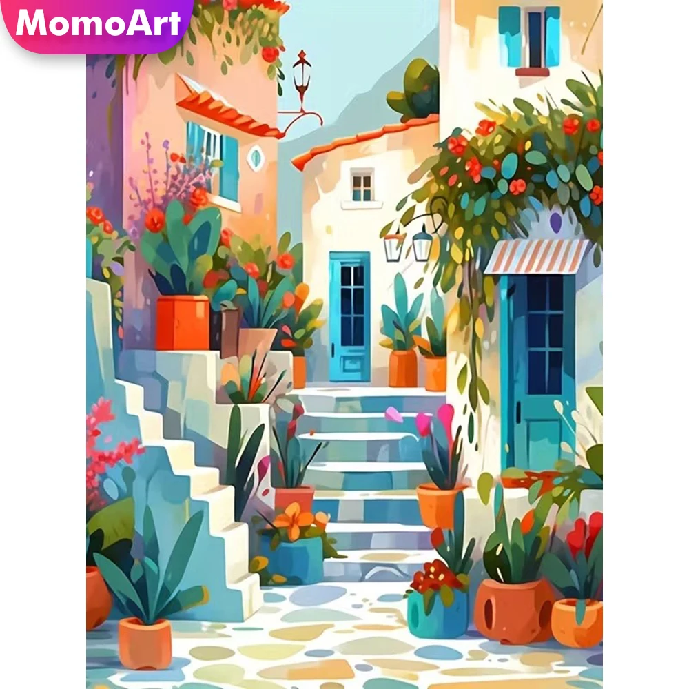 Momoart Vollquadratisches und rundes Diamant-Mosaik, Stadtlandschaft, Neuheit, Diamantmalerei, DIY-Stickerei, Handarbeit, Geschenk