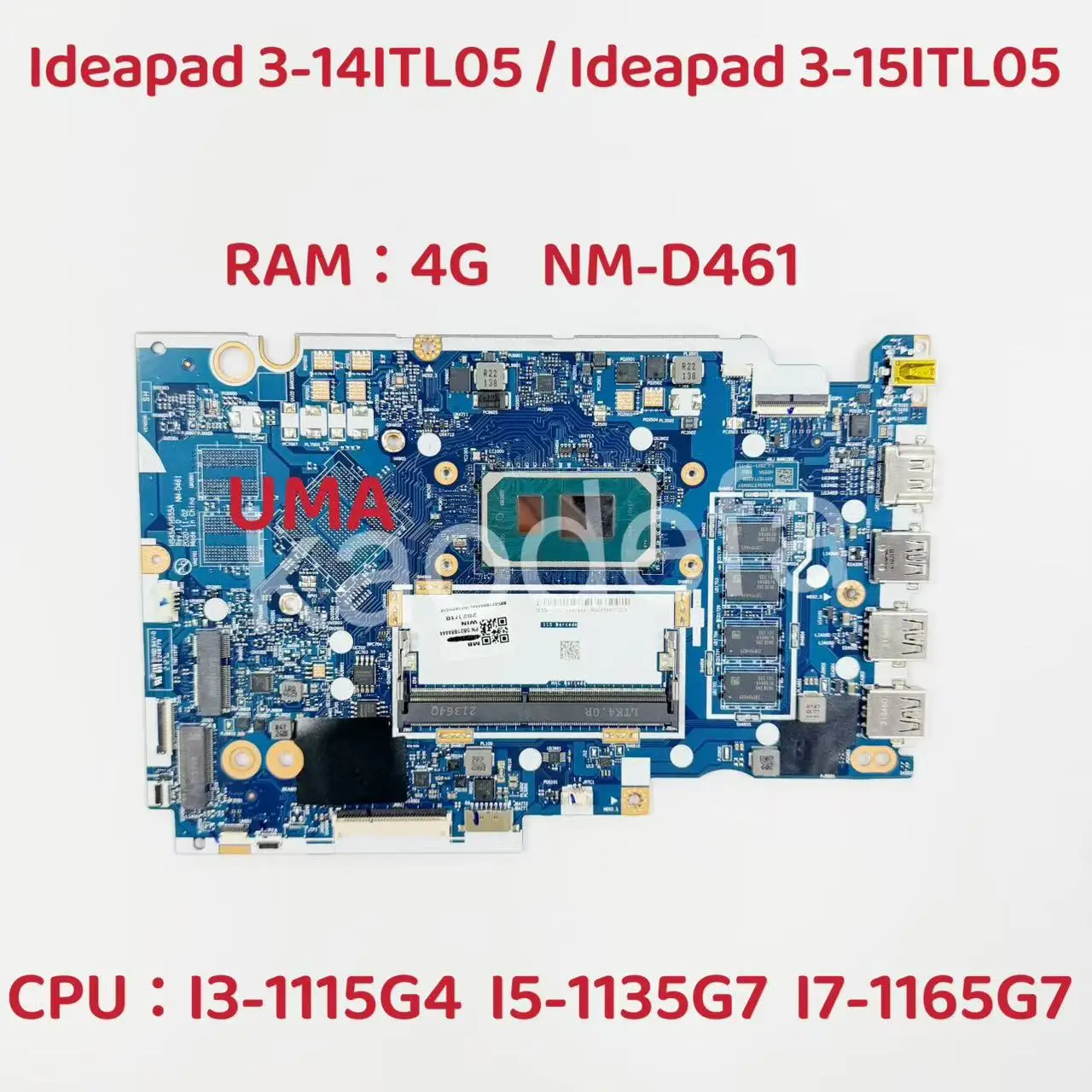 NM-D461 For Lenovo Ideapad 3-15ITL05 3-14ITL05 Laptop Motherboard CPU: I3 I5 I7-1165G7 RAM:4G UMA FRU:5B21B84444 5B21B84448