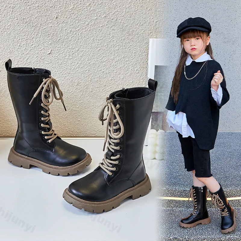 Girls Princess Boots 2025 Autumn Winter Soft Soled Non-slip Outdoor Comfort Children High-top Boots Kids Fashion Leather Boots