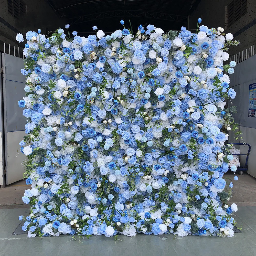 

5D Blue Fabric Backed Artificial Flower Wall Background Wall Wedding Welcome Decoration Sign-in Wall Flower Arrangement