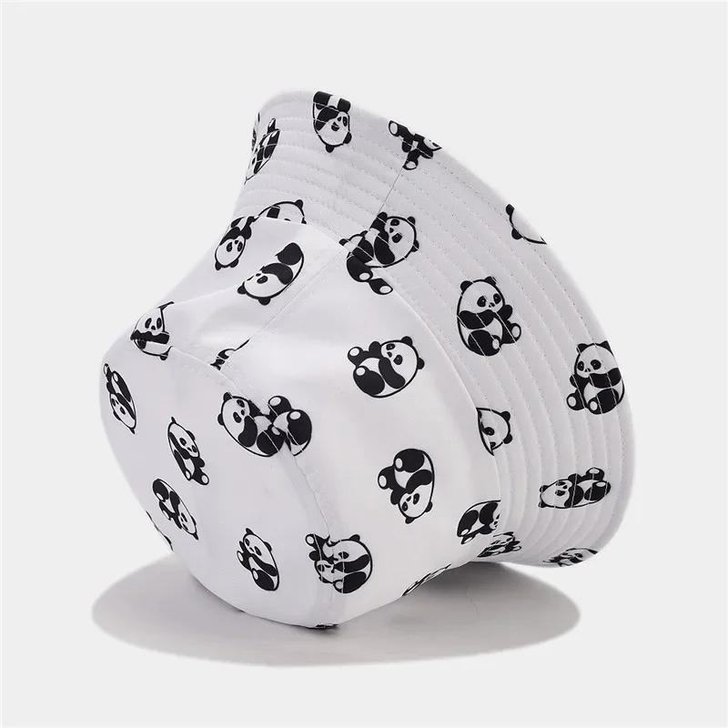 Summer Polyester Cartoon panda Print Bucket Hat Fisherman Hat Outdoor Travel Sun Cap for Men and  Women 08