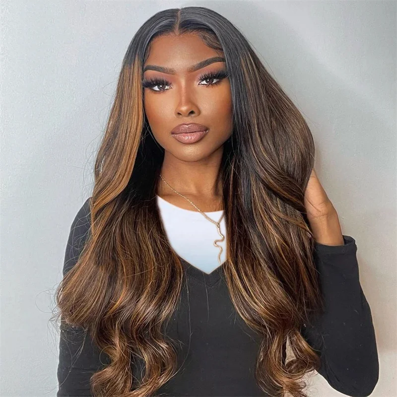 

Long Soft 26Inch Ombre Brown 5x5 Silk Base Body Wavy Jewish Human BabyHair HD Lace European Hair Glueless Preplucked Daily Wig