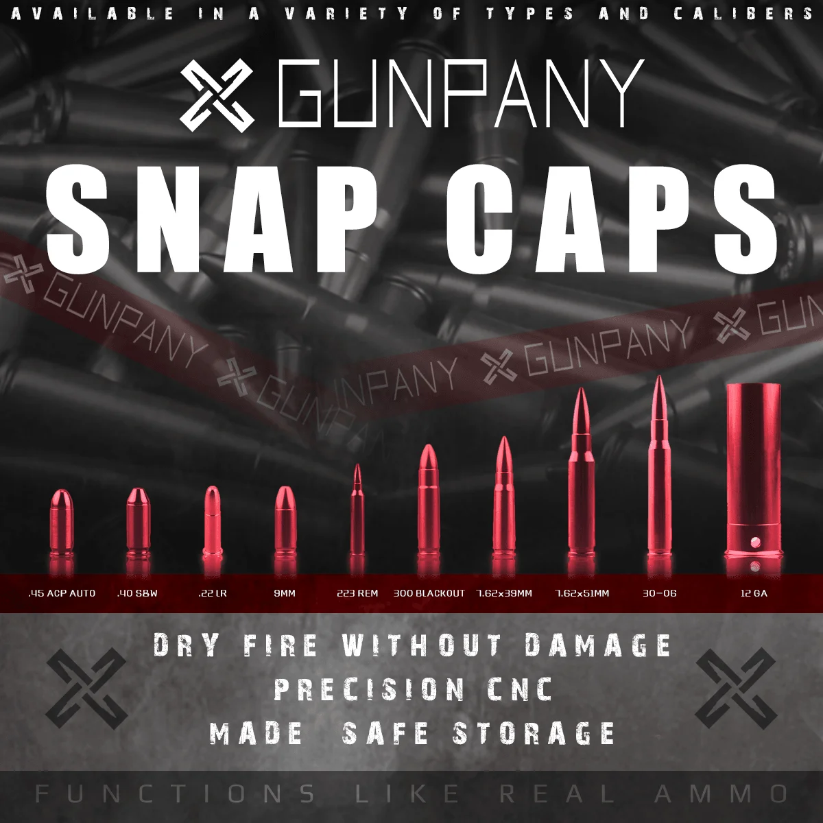 Capuchons de tir à sec Vector Optics pour entraînement aux défaillances de tir et d'éjection – 9 mm, .45 ACP, .223 Rem, 12 Ga