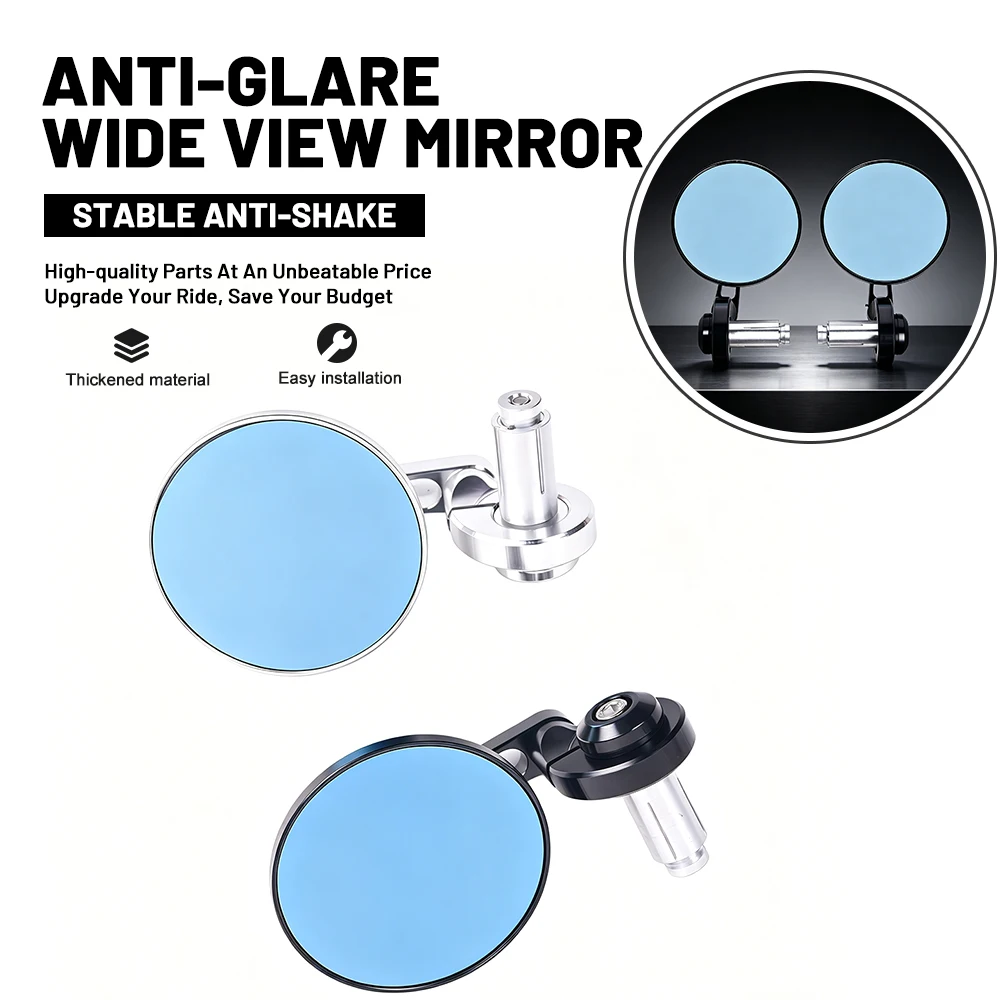 Motorcycle Rearview Mirror Blue Anti‑Glare Wide‑Angle Lens Aluminum Alloy Expander Fix Universal Motorbike Mod Mirror Kit 3