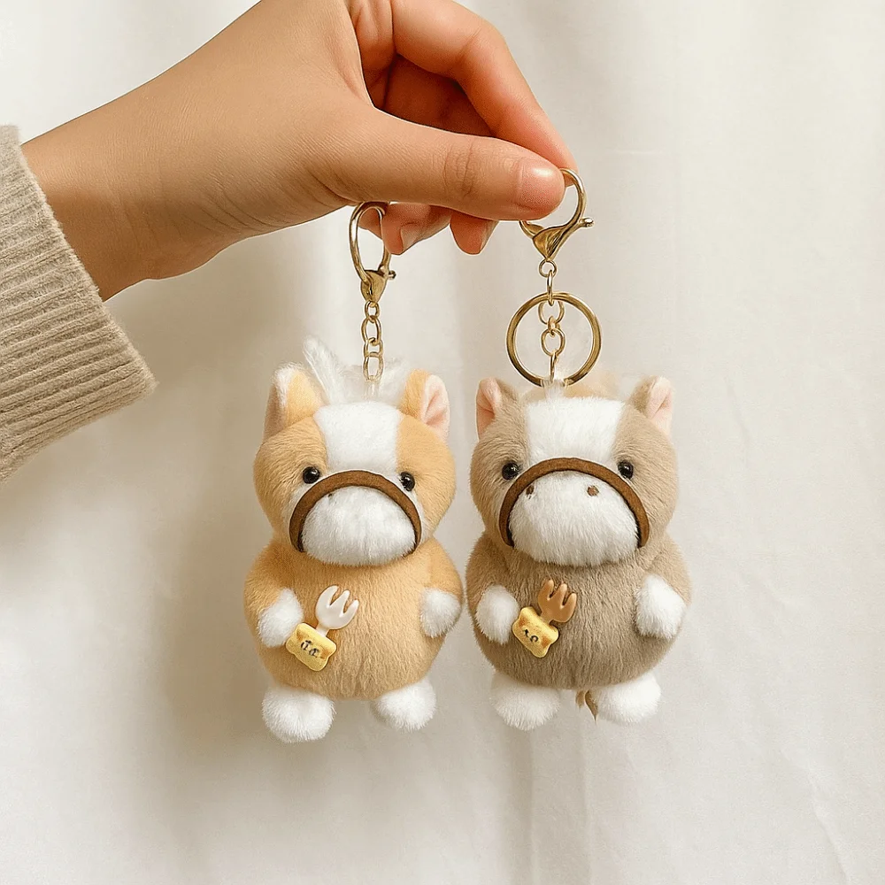 

Уникальный милый мини-брелок в виде лошади с пушистой текстурой, реалистичный, на Год Лошади, мягкий кулон-лошадка, праздничный декор