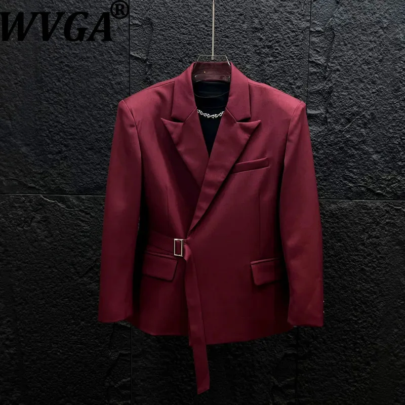 WVGA Autumn New Men High-end Suits Tie Button Design Blazer Cinched Waist Niche Chic Casual Straight Pants Two Pieces Set W28623