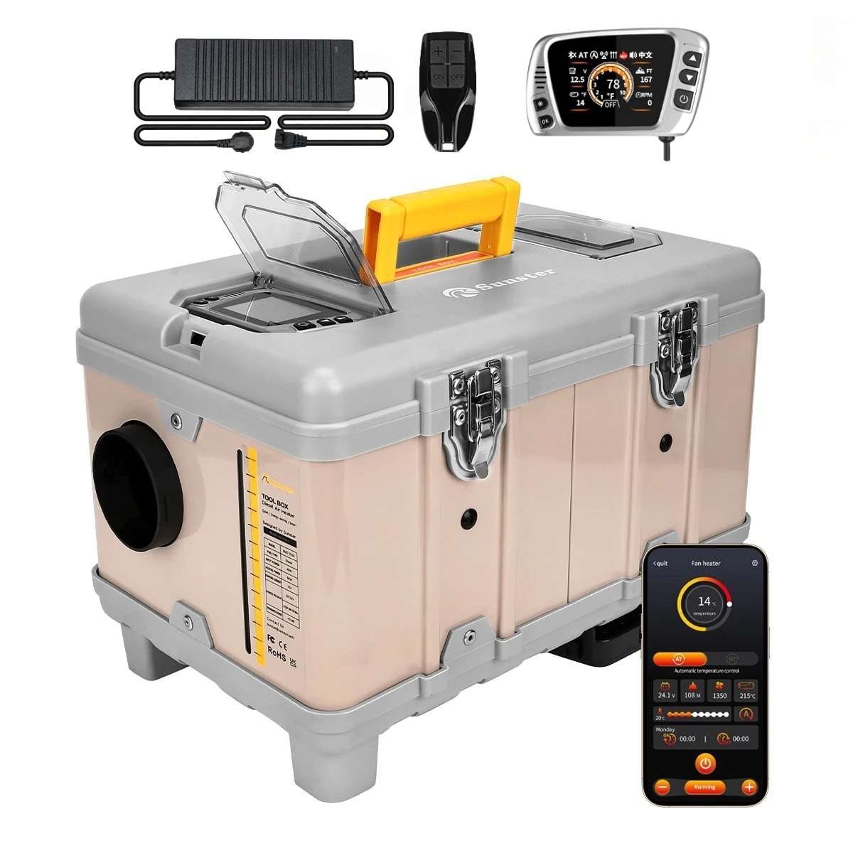 Chauffage diesel ultra-silencieux TB10 8KW 12V/220V pour boîte à outils avec application Bluetooth/Mode ventilation pour véhicule, garage, chauffage de stationnement