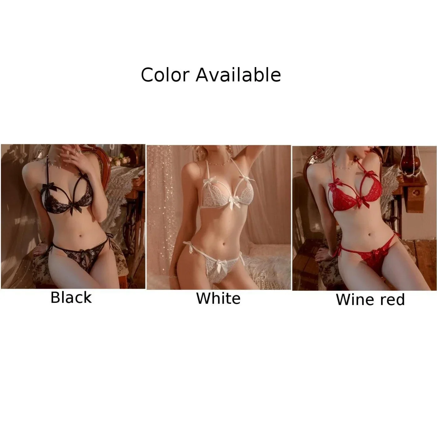 Sexy French Lace Bra And Panties Set Women Underwear Perspective Erotic Lingerie 2Piece Nightwear Backless Bikini Swimsuit