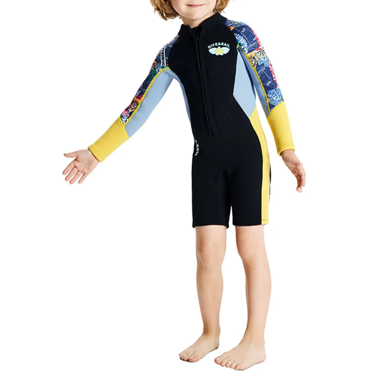 25mm-ネオプレン-ウェットスーツ-キッズ-ショーティー水着-長袖ウェットスーツ-男の子用