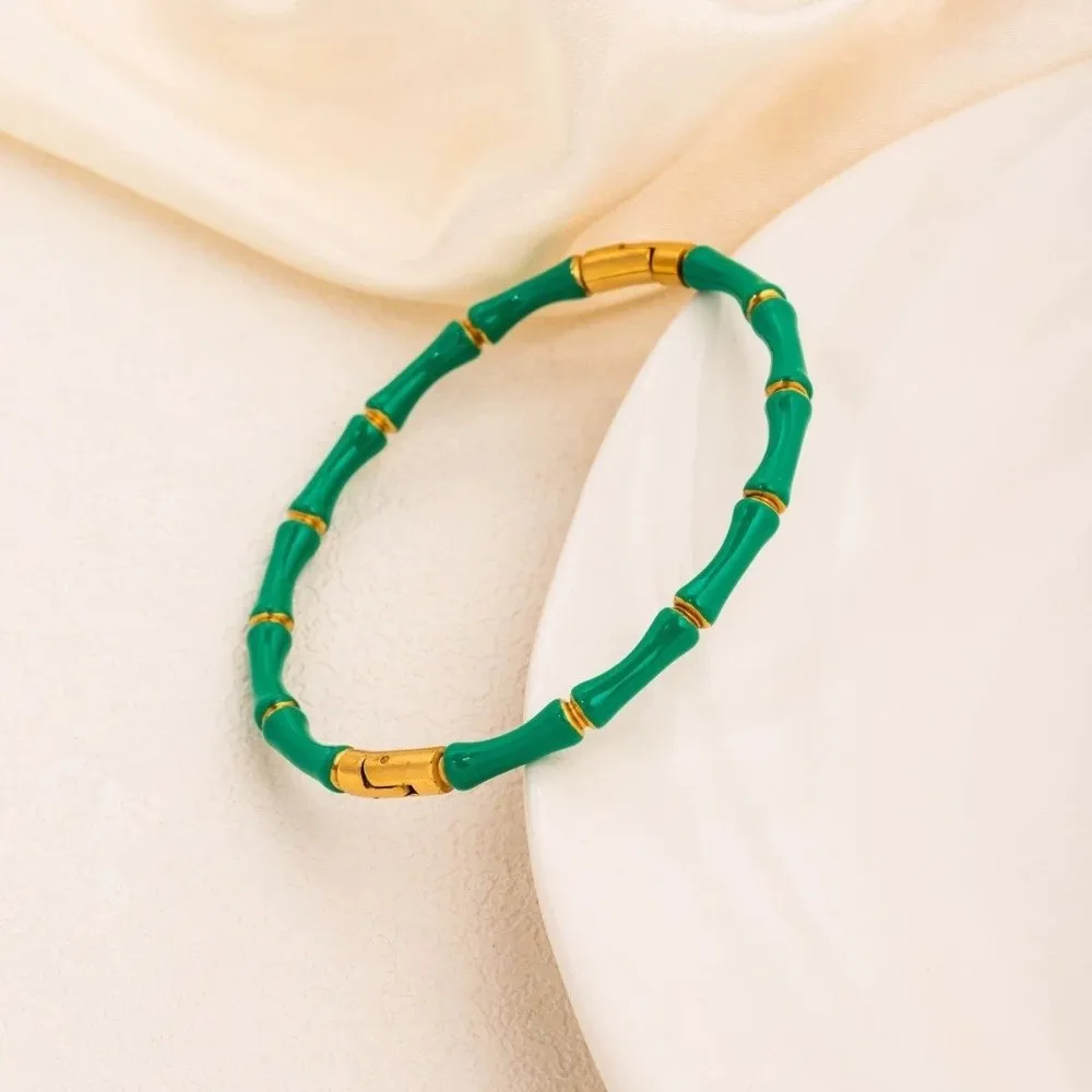 

Colorful Bamboo Joint Bangle Gold Non-Fading Enamel Resin Bracelet Simple Stainless Steel Stainless Steel Bangle Personalized