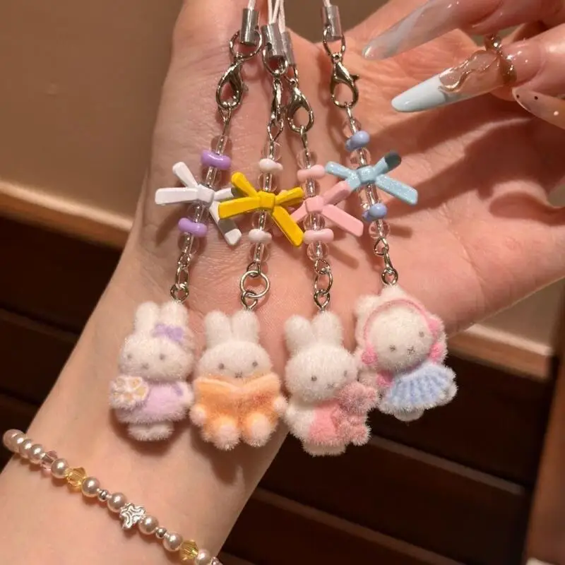 4 Pieces Kawaii Plucked Miffy Rabbit Bow Phone Strap Backpack Card Album Decoration Keychain Cartoon Versatile Holiday Gift