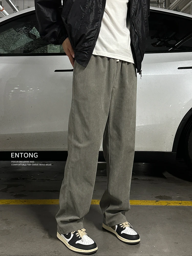 

Entong American Retro Loose Straight Corduroy Men's Casual Pants Autumn Winter Warm Faionable Versatile Trendy Long Trousers