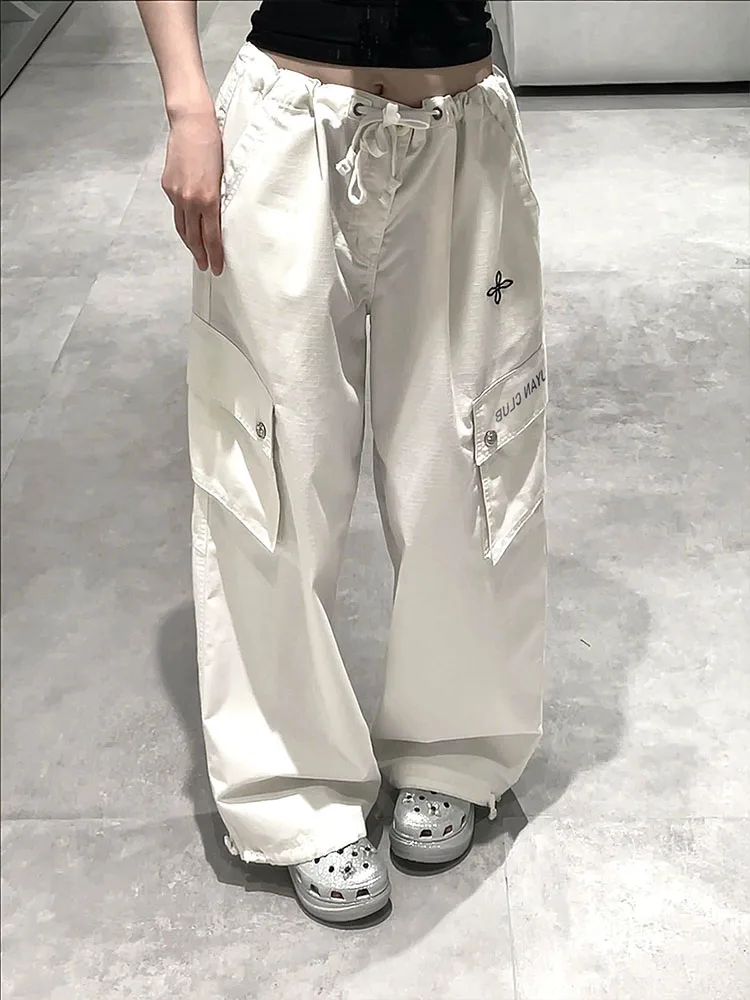 

Брюки Fuyan White Wide Leg Workwear для женщин, летние, новые, в американском стиле хип-хоп, свободные, повседневные, в стиле парашютиста