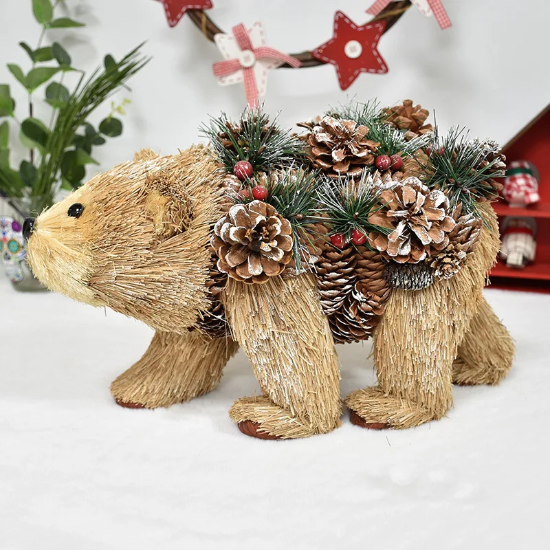 Christmas Sisal Tabletop Decorations Squirrel Owl Bear Figurine Xmas Centerpiece for Table Mantle Forest Mantle Decor Xmas Gifts