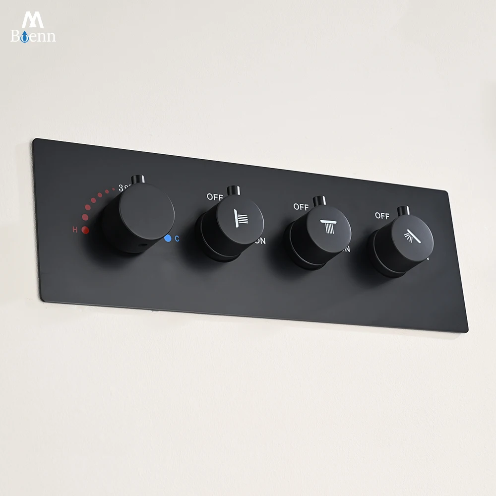 M Boenn Luxury Bathroom Accessories Shower Controller Wall Embedded Faucet Bath Thermostatic Valve Concealed Mixer Brass Black