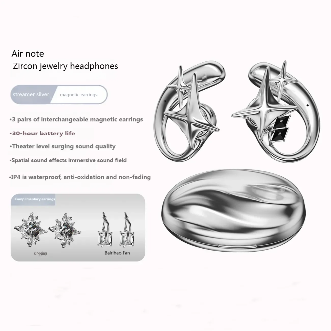 

Erdu Ear Hook Bluetooth Earphone 3 Pairs of Magnetic Earrings Ai Call Noise Canceling HIFI Stereo Wireless Headphones For Sports