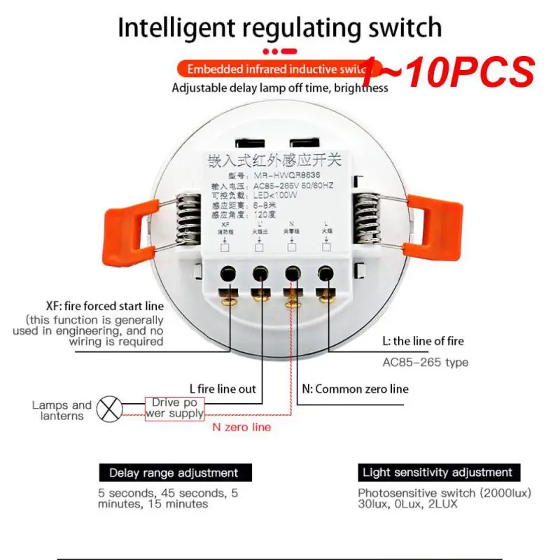 1~10PCS Human Body Sensor Ceiling Installation Embedded 110-220v Adjustable Motion Detector Infrared Sensor Smart Home