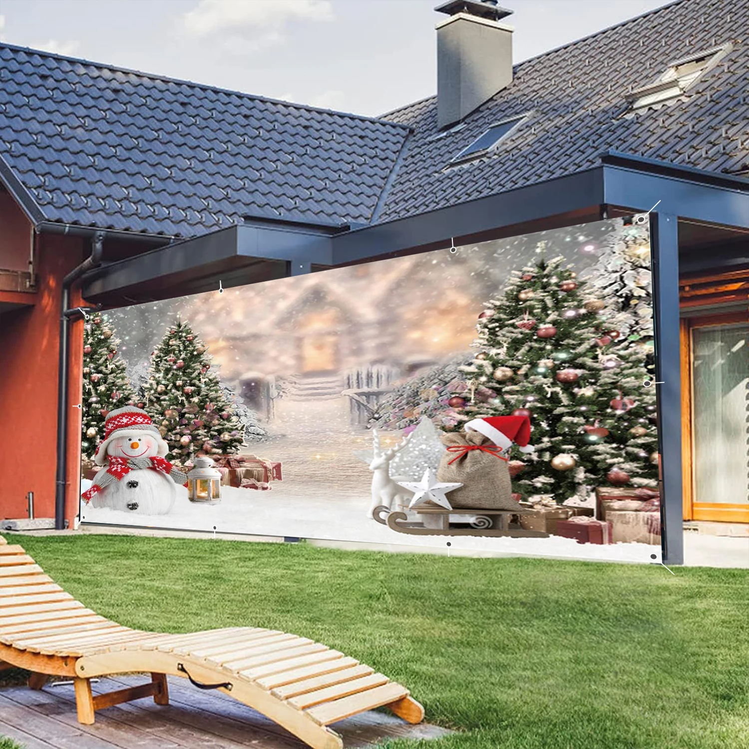 Christmas Garage Door Banner Decor Xmas Tree Winter Snowman Large Mural Entryway Festive Party Background Decoration Backdrop