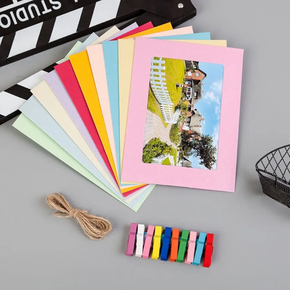 10Pcs/set Paper Picture Photo Frames Practical DIY Kraft Photos Album Combination Paper Frame Durable With Clips Home Decoration