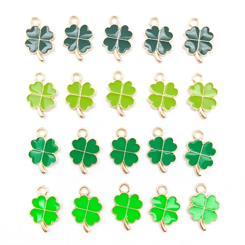 20Pcs St. Patrick's Day Charms Shamrock Enamel Pendants Jewelry Making Charms for Necklace Bracelet Earring DIY Craft Decoration