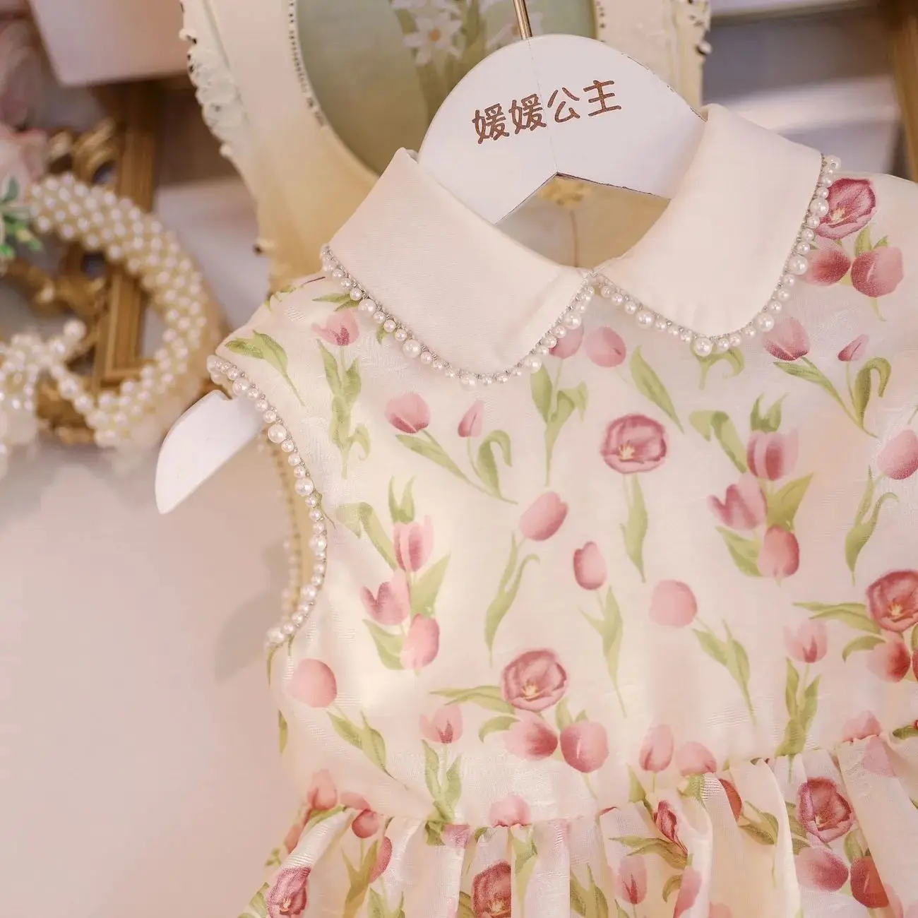 Girls Dress Summer 2024 New Childrens Vest Dress Little Girl Fashion Fragmented Flower Bow Princess Dress