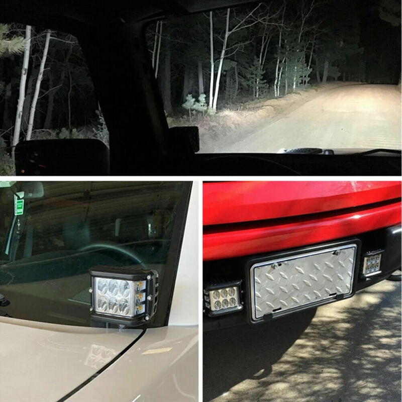 LED Work Light Bar Square Side Shooter Pod White & Amber Strobe Lamp SUV Truck High Quality Aluminum Alloy Car