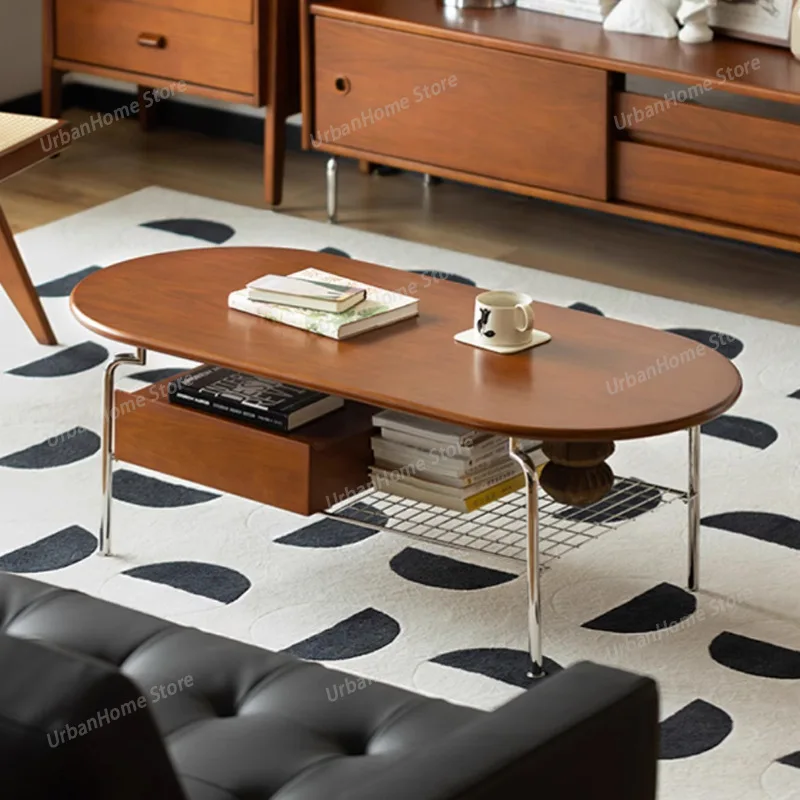 

Nordic Retro Solid Wood Coffee Table Set Mid-Century Style Living Room Designed Coffee Table Stainless Steel Home Furniture FYCT