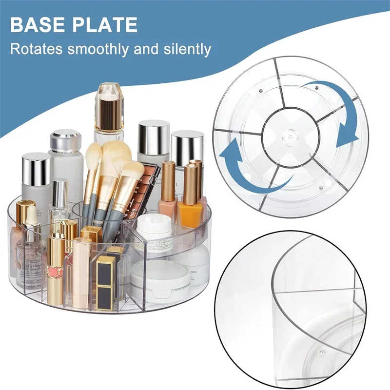 360 °   Organizador de maquiagem rotativo, mesa giratória transparente de 10 polegadas, organizador preguiçoso susan, suporte giratório de armazenamento de cosméticos com 6 divisórias jaf225