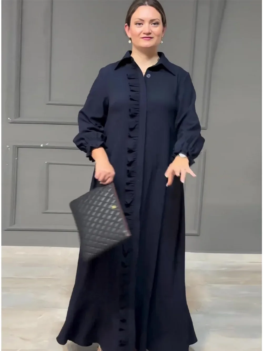 Eid Muslim Shirt Dress Abaya for Women Dresses Ruffle Jalabiya Kaftan Islam Vestidos Arab Long Robe Ramadan Morocco Dubai Abayas