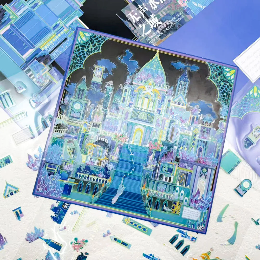 

3pcs Big Size Silent Crystal Realm Miniature Scene 3D Landscaping Stickers DIY Scene Stacking and Pasting Hand Account Stickers