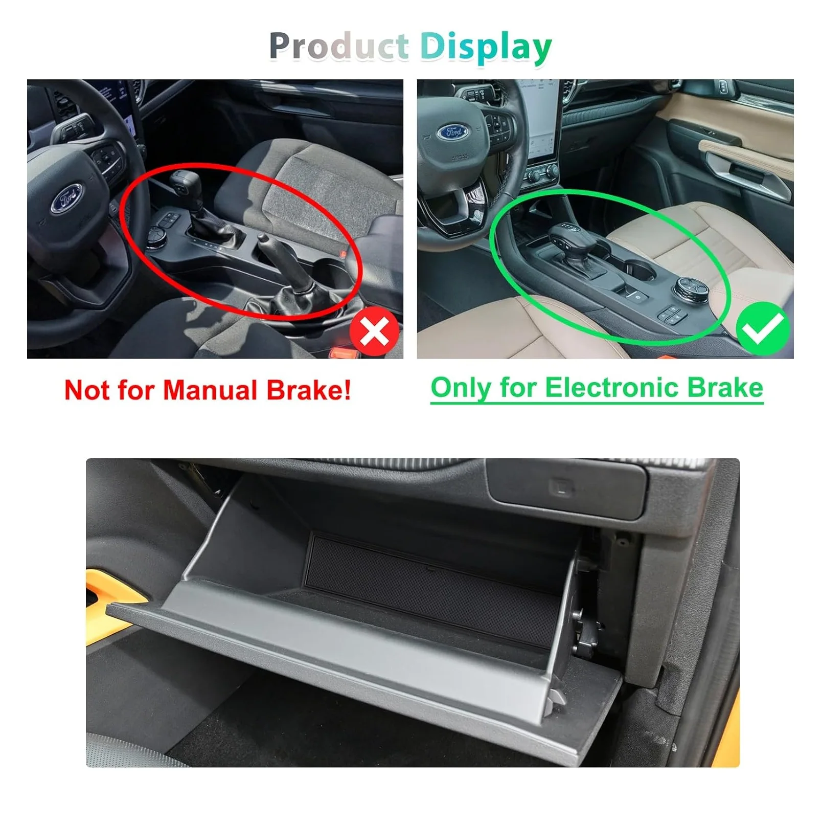 RUIYA für Ford Ranger T9 2023-2026 Elektronische Brems-Autotür-Nutmatte Rutschfeste Schlitzauflage Auto-Innenausstattung Ford Ranger Zubehör – Detail 2