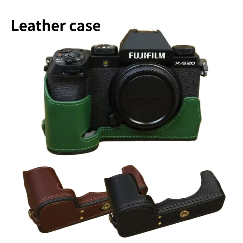 Retro PU Leather Half Body Case Base Strap for Fujifilm X-S20 XS20 Genuine Leather Bottom Opening Version Camera Bag Cover
